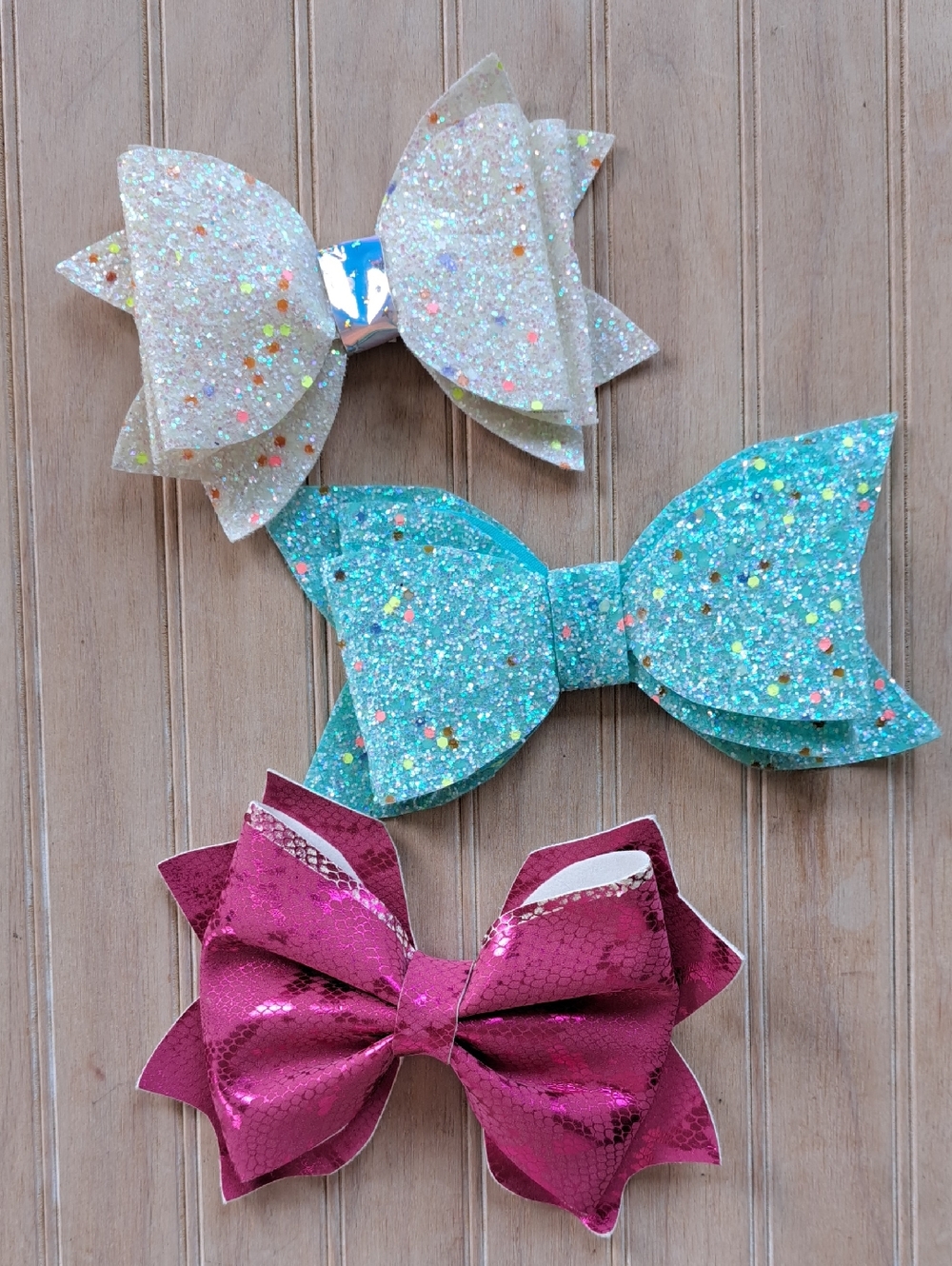 Girls Glitter Sparkle Hair Bow Clip Lot Aqua White Pink Oversized Bows Dressy